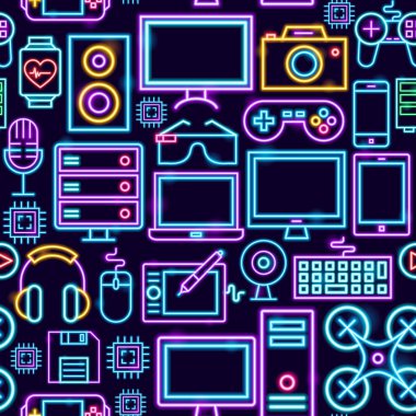 Bilgisayar Teknolojisi Neon Dikişsiz Desen