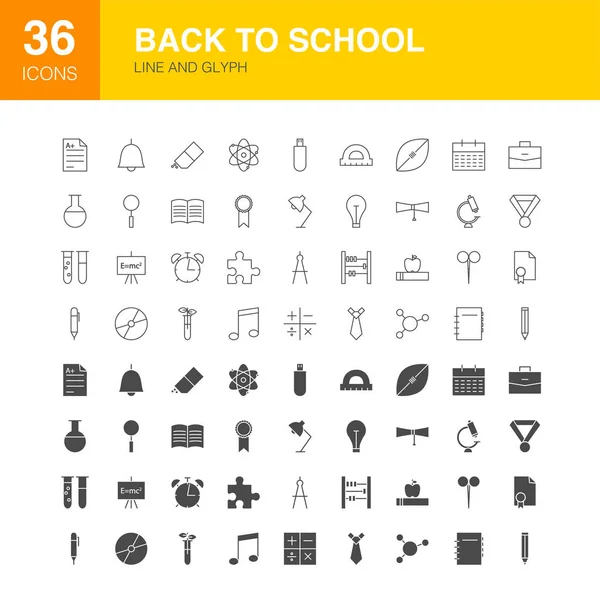 Volver a la línea escolar Web Glyph Iconos — Vector de stock