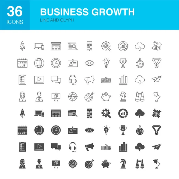 Línea de crecimiento empresarial Web Glyph Iconos — Vector de stock