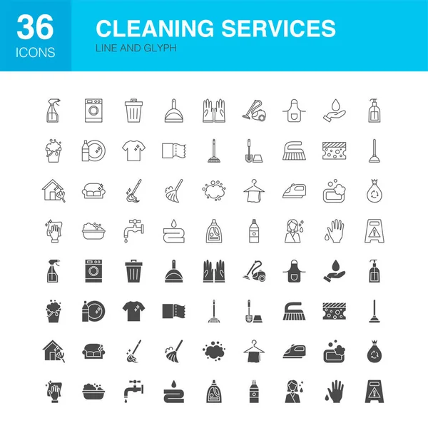 Cleaning Services Line Web Glyph Icons — Stock Vector