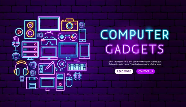 Computer-Gadgets Neonbanner-Design — Stockvektor