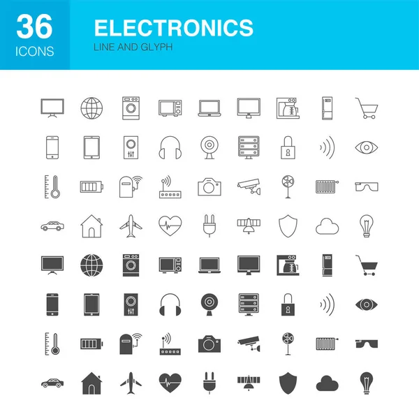 Electronica line Web glyph iconen — Stockvector