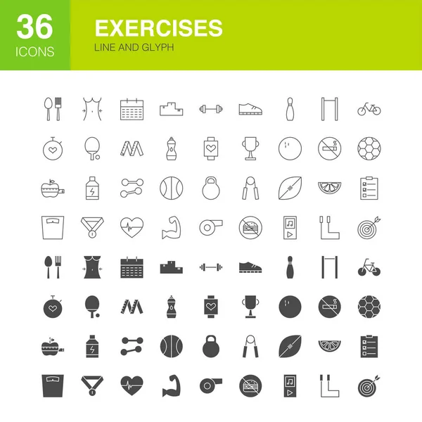 Exerciții Linia Web Glyph Icoane — Vector de stoc