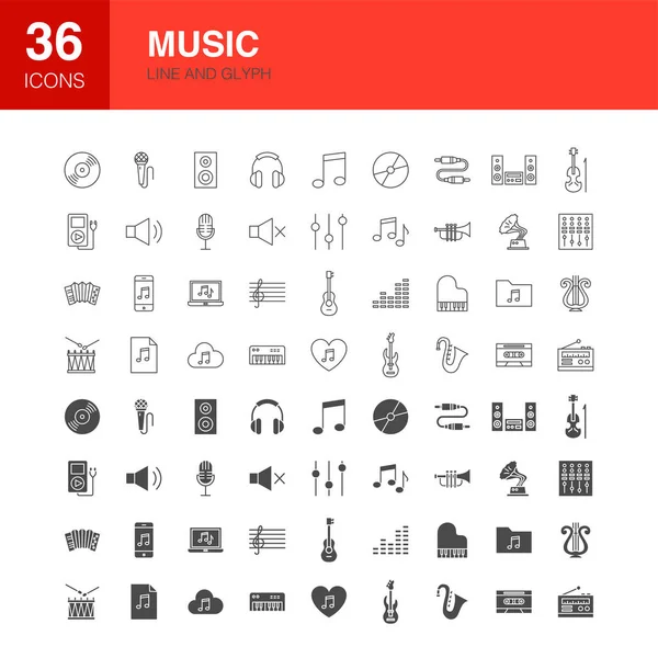 Music Line Web Glyph Simgeler — Stok Vektör