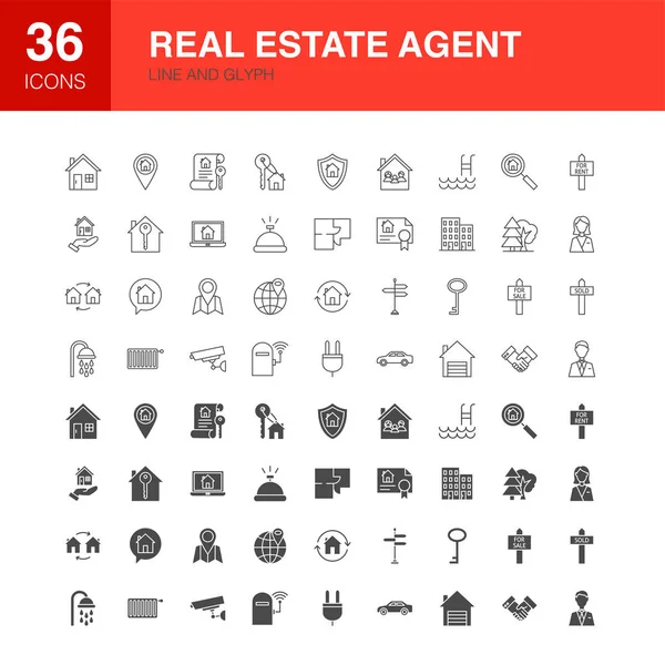 Agente inmobiliario Line Web Glyph Iconos — Archivo Imágenes Vectoriales