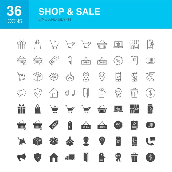 Tienda Venta Línea Web Glyph Iconos — Vector de stock