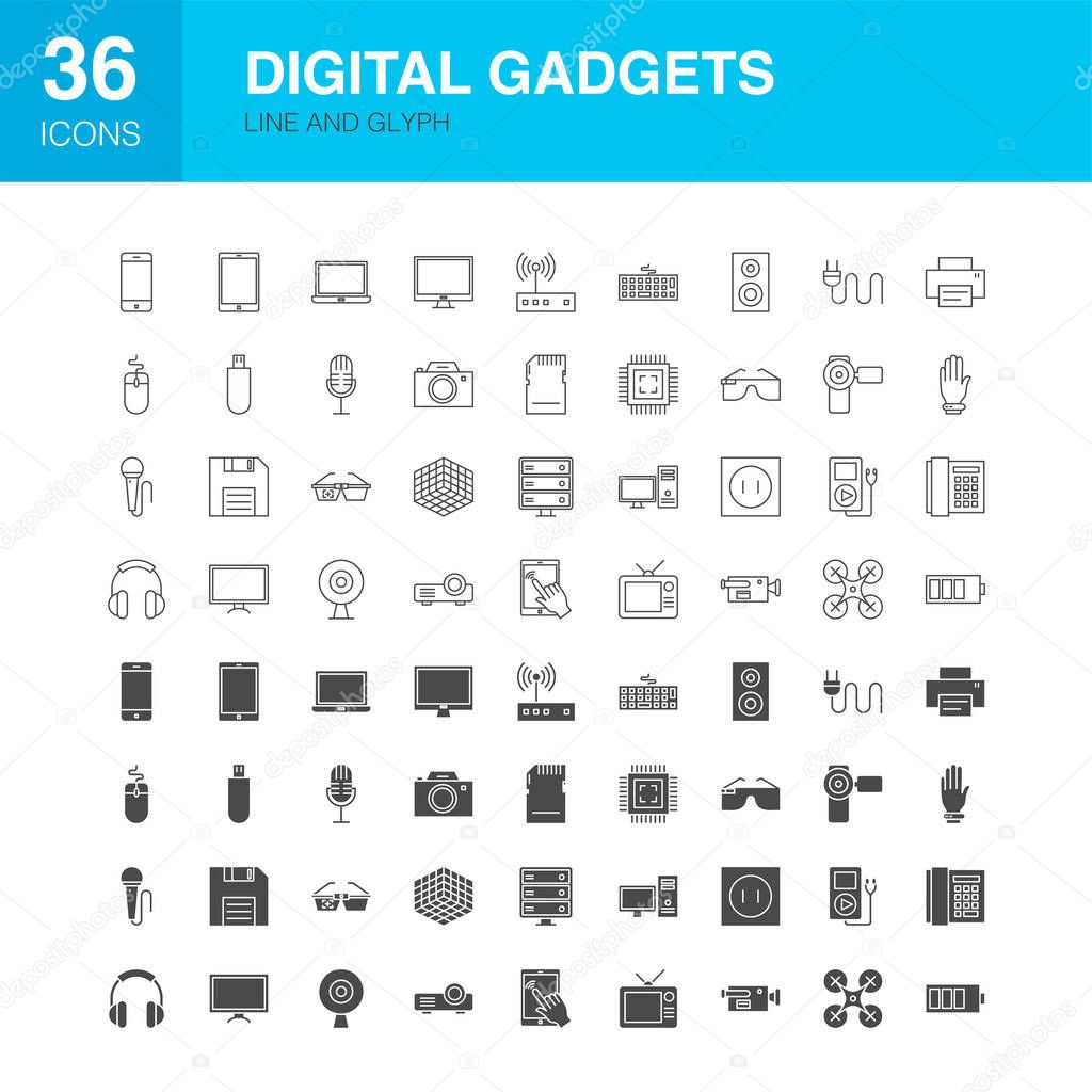 Digital Gadgets Line Web Glyph Icons