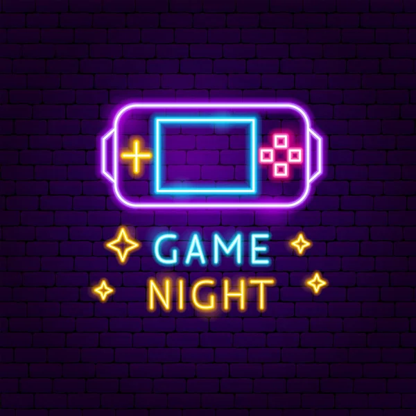 Etiqueta de neón noche de juego — Vector de stock