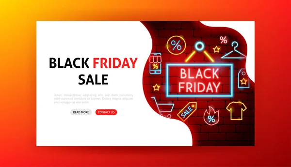 Black Friday Sale Neon Landing Page — Stock Vector