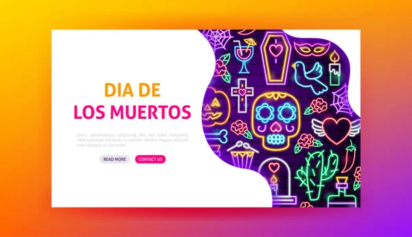 Pagina iniziale di Dia De Los Muertos Neon — Vettoriale Stock