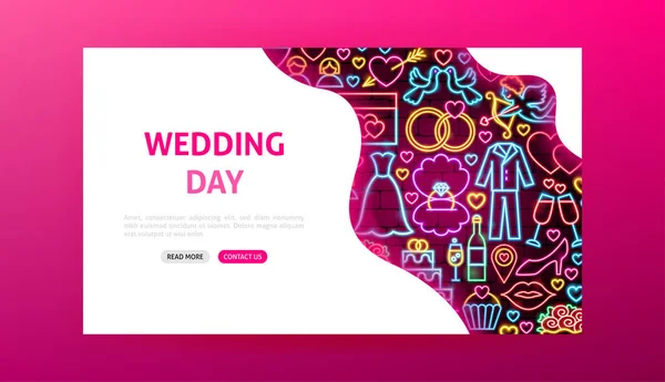 Hochzeitstag Neon Landing Page — Stockvektor