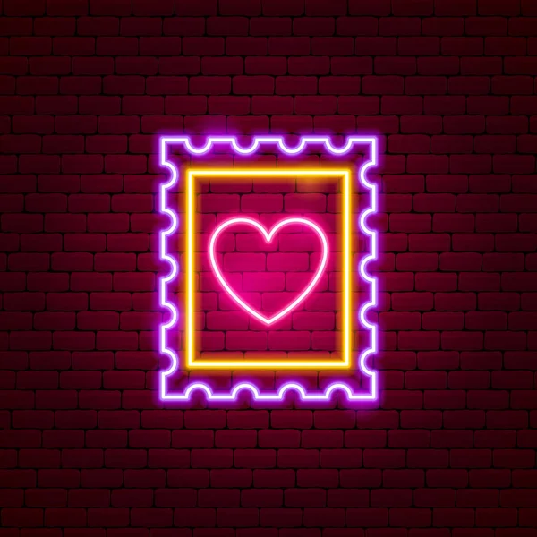 Heart post bélyegző neon-jel — Stock Vector