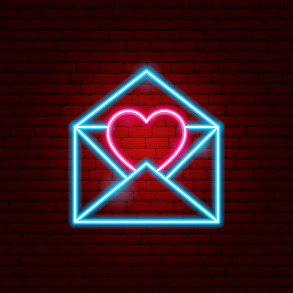 Lettera Cuore Neon segno — Vettoriale Stock