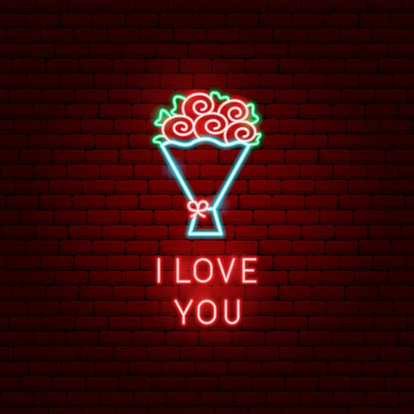 I Love You Flowers Neon Label — Vector de stock