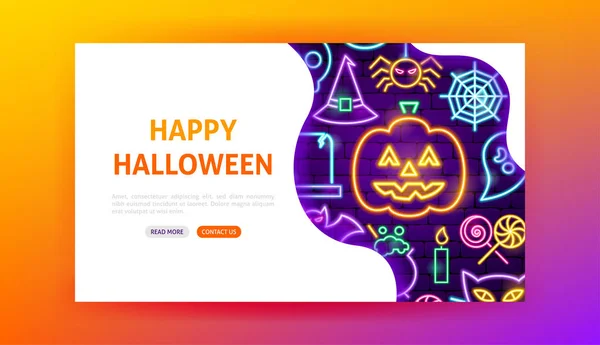 Feliz Halloween Neon Landing Page — Vetor de Stock