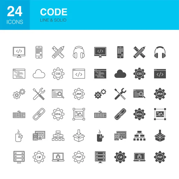 Código Línea Web Glyph iconos — Vector de stock