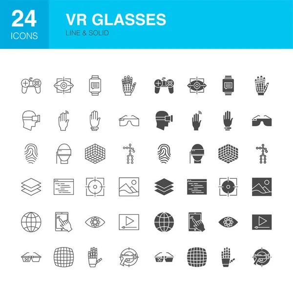 VR Gafas Línea Web Glyph Iconos — Vector de stock
