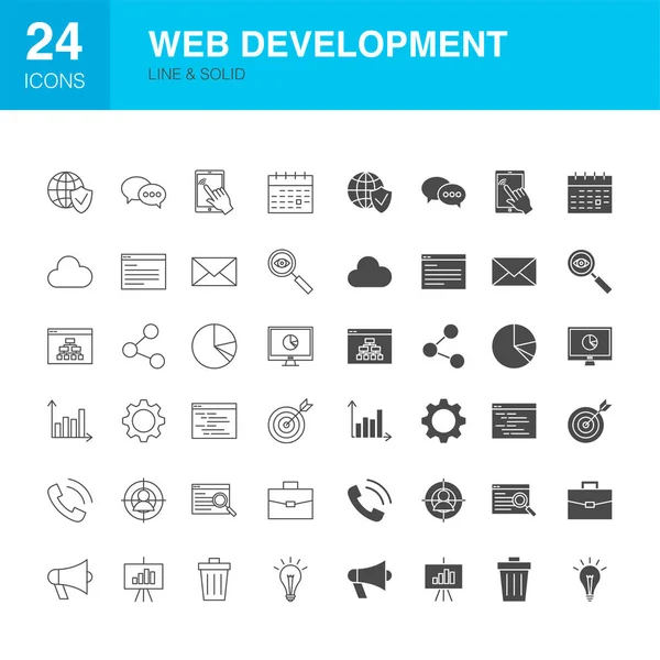 Glyph-pictogrammen voor webontwikkelingslijnen — Stockvector