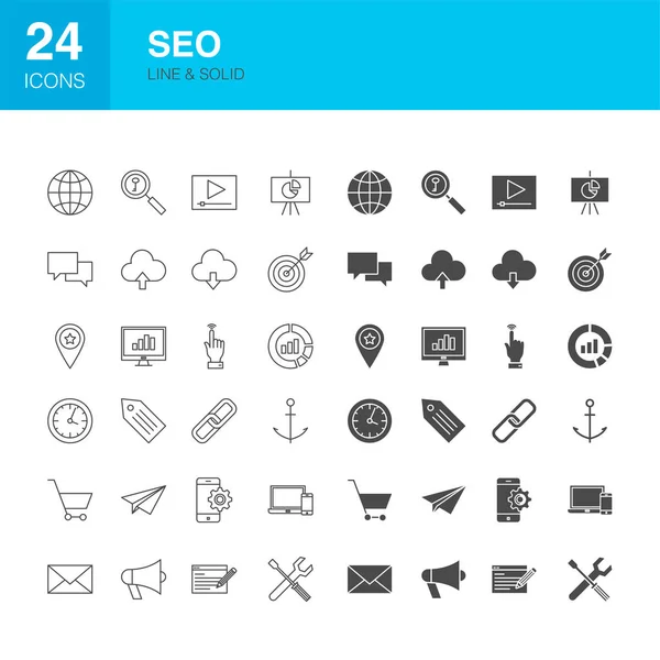 Línea SEO Web Glyph Iconos — Vector de stock