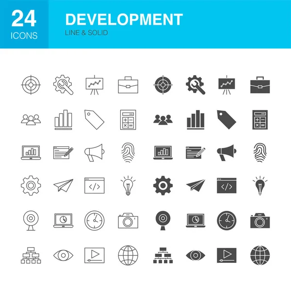 Línea de Desarrollo Web Glyph Iconos — Vector de stock
