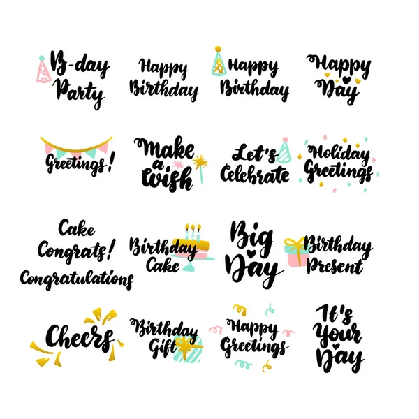 Happy Birthday Hand Drawn Quotes — Stock Vector