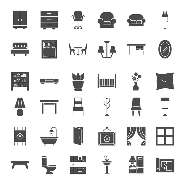 Muebles Web Iconos sólidos — Vector de stock