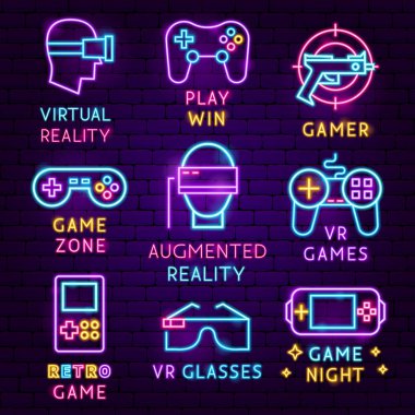 Vr Oyunları Neon Etiket Seti