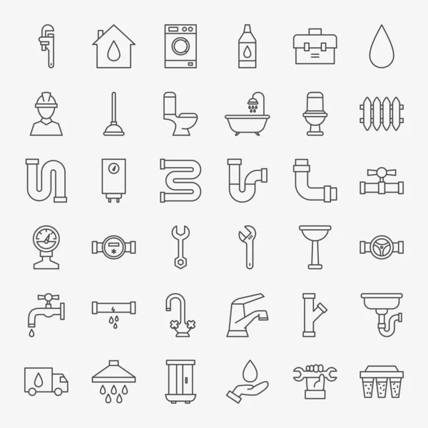 Plumbing Line Icons Set — Stock Vector