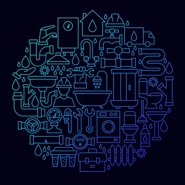 Línea de fontanería Icon Circle Concept — Archivo Imágenes Vectoriales