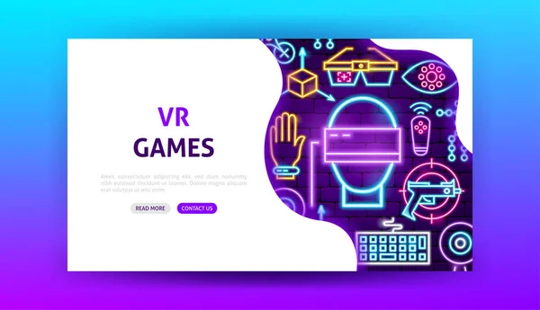 VR Giochi Neon Landing Page — Vettoriale Stock