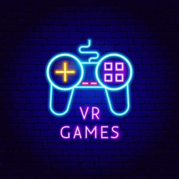 Juegos de VR Etiqueta de neón — Vector de stock