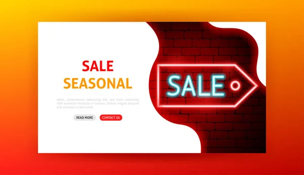Sale Season Neon Landing Page — Stock Vector