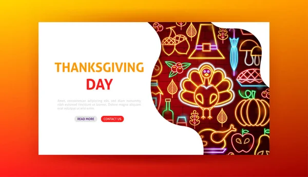 Thanksgiving dag Neon landing page — Stockvector