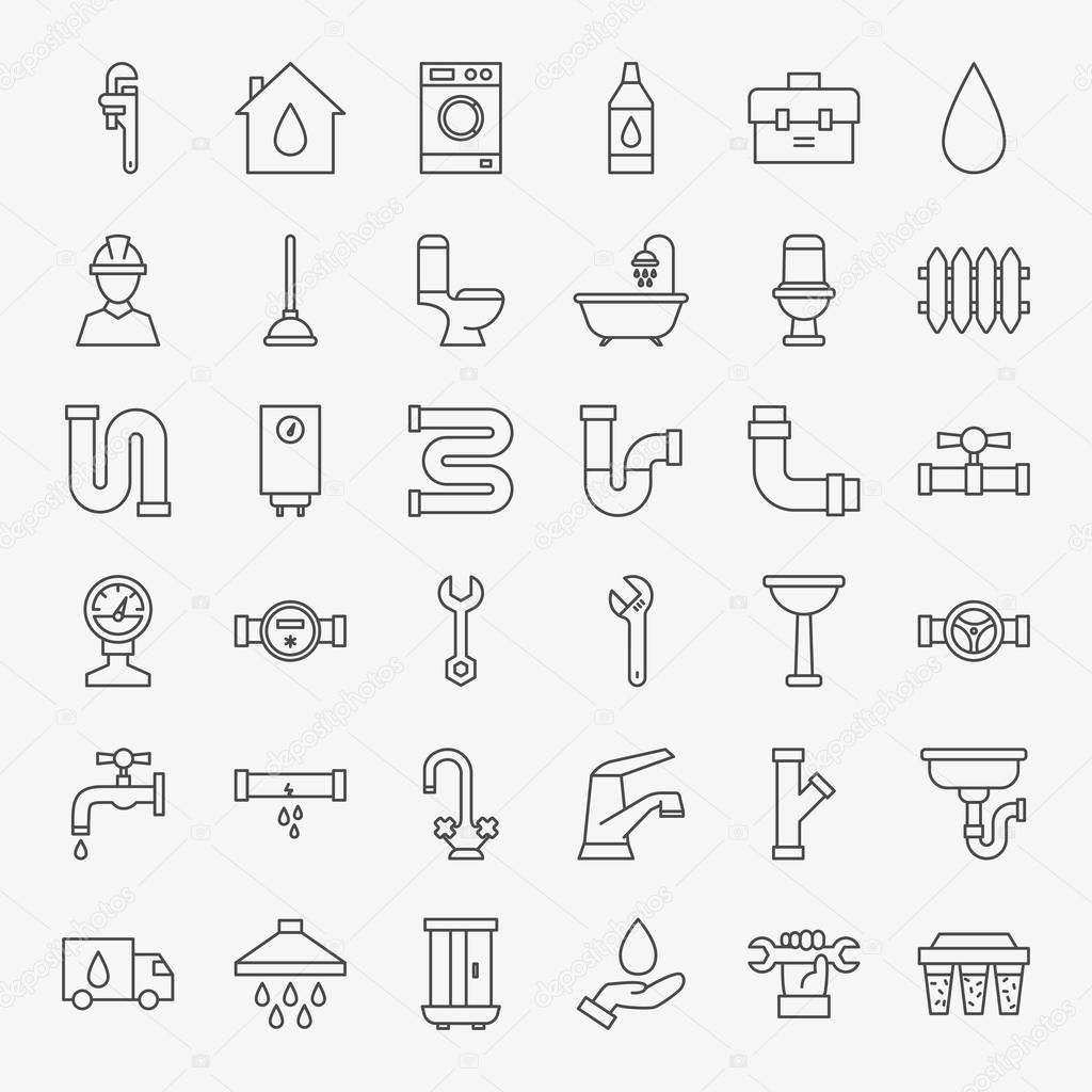 Plumbing Line Icons Set