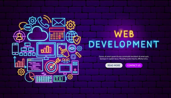 Web Geliştirme Neon Banner Tasarım — Stok Vektör