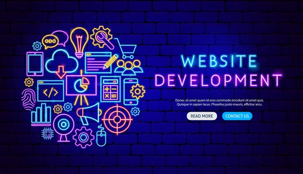 Website entwicklung neon banner design — Stockvektor