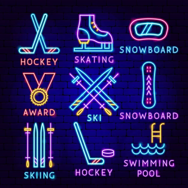 Winter Sport Neon Label Set — Stock Vector