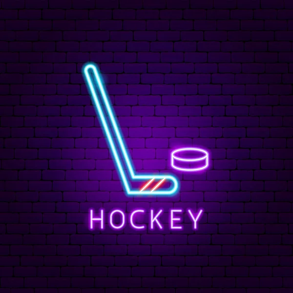 Hockey Game Neon Label — Stock Vector