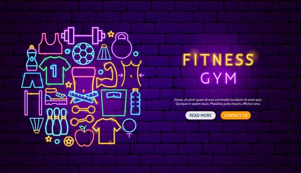 Fitness Gym Neon Banner Design — Stock Vector