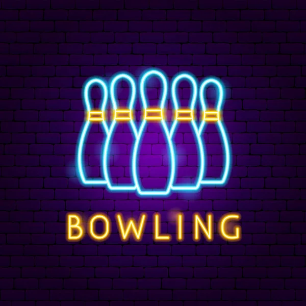 Bowling Etichetta Neon — Vettoriale Stock