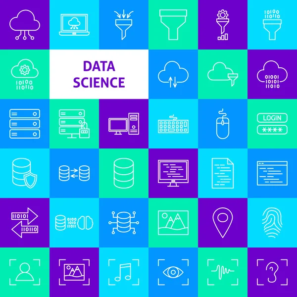Iconos de línea de ciencia de datos — Vector de stock