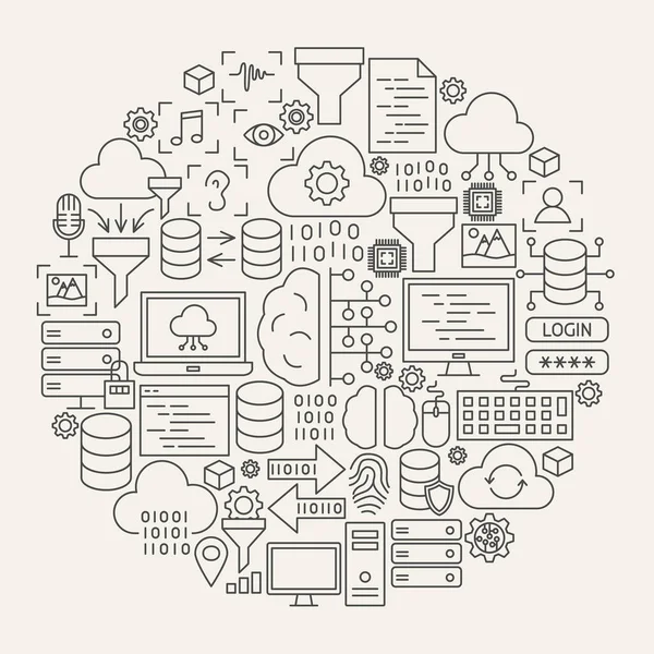 Data Science Line Icons Circle — Stock Vector