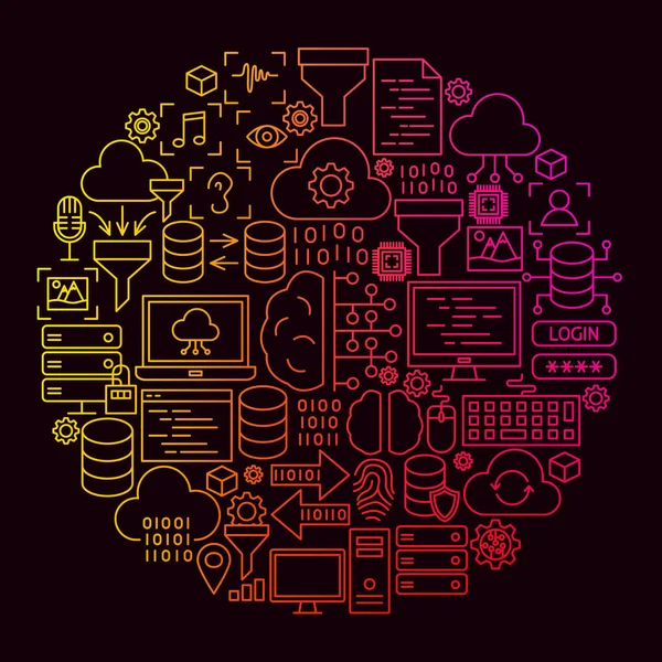 Concepto de círculo de iconos de línea de ciencia de datos — Archivo Imágenes Vectoriales