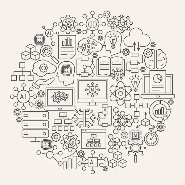 Cercle des icônes de la ligne d'intelligence artificielle — Image vectorielle