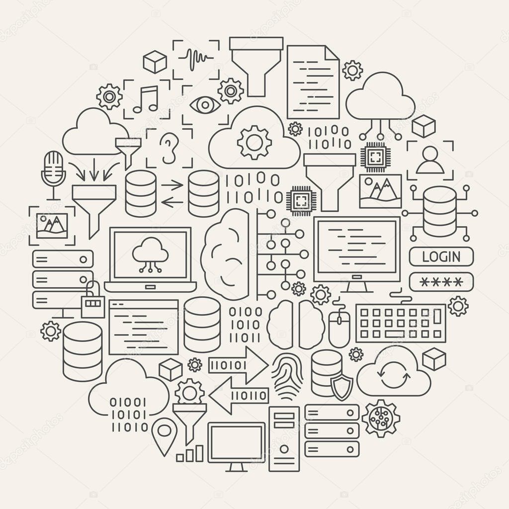 Data Science Line Icons Circle