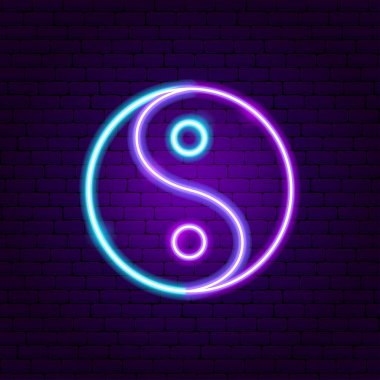 Yin Yang Neon işareti. Denge Tanıtımının Vektör İllüstrasyonu.
