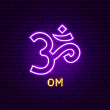 Om Neon Etiketi. Meditasyon Tanıtımının Vektör İllüstrasyonu.