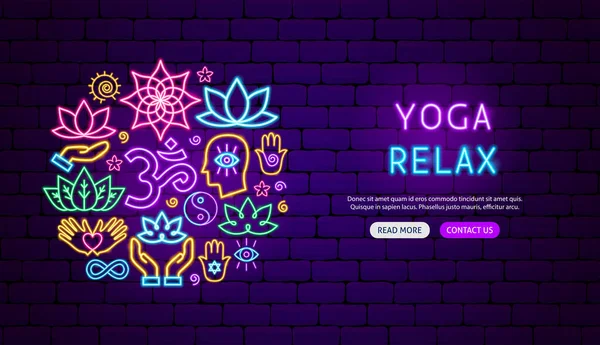 Yoga Ontspan Neon Banner Ontwerp Vector Illustratie Van Meditatie Promotie — Stockvector