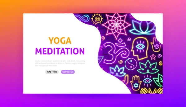 Yoga Meditatie Neon Landingspagina Vector Illustratie Van Sport Promotie — Stockvector
