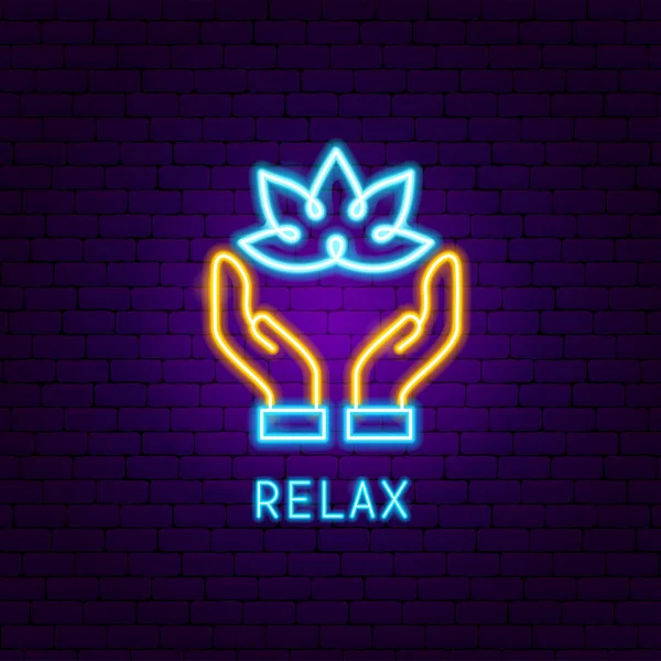 Relax Neon Label Vector Illustration Meditation Promotion — Stock Vector
